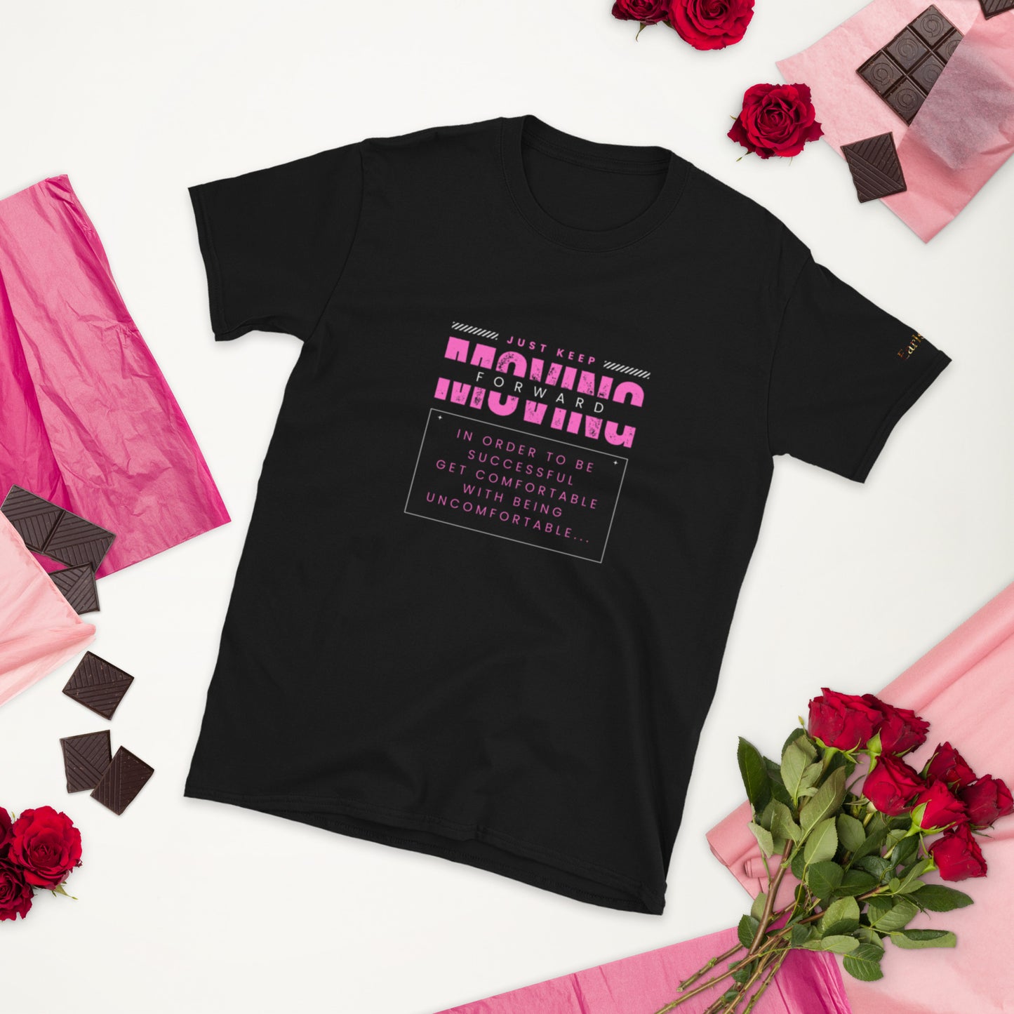 "Keep moving forward" black Short-Sleeve Tee-Shirt (pink design)