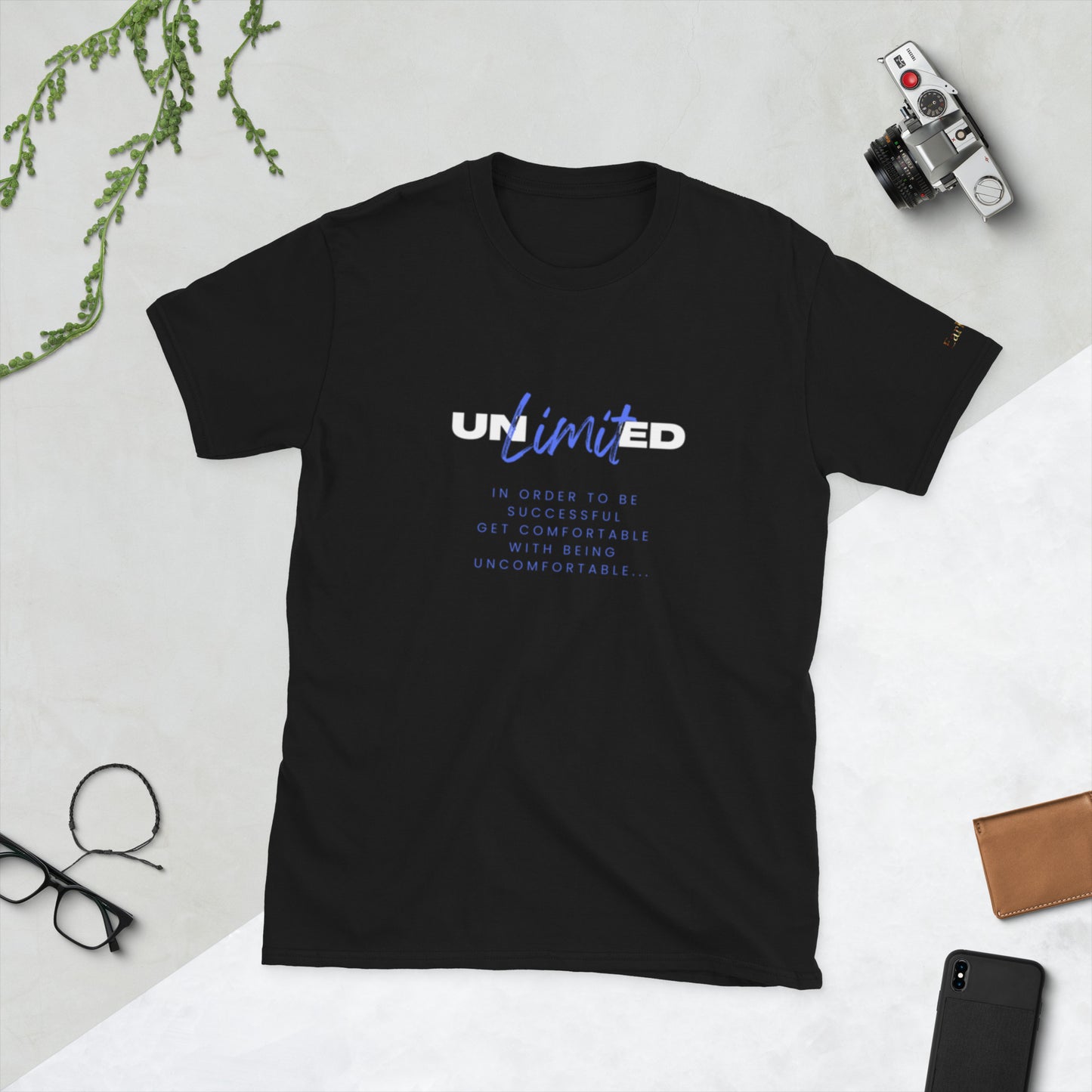 "Unlimited" black Short-Sleeve Tee-Shirt (blue design)