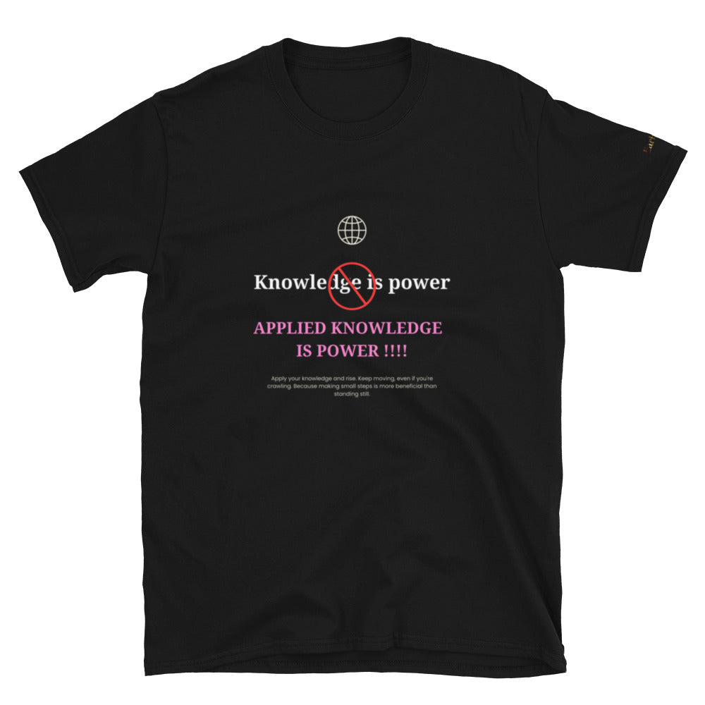"Knowledge is power" black Short-Sleeve Tee-Shirt (pink design)