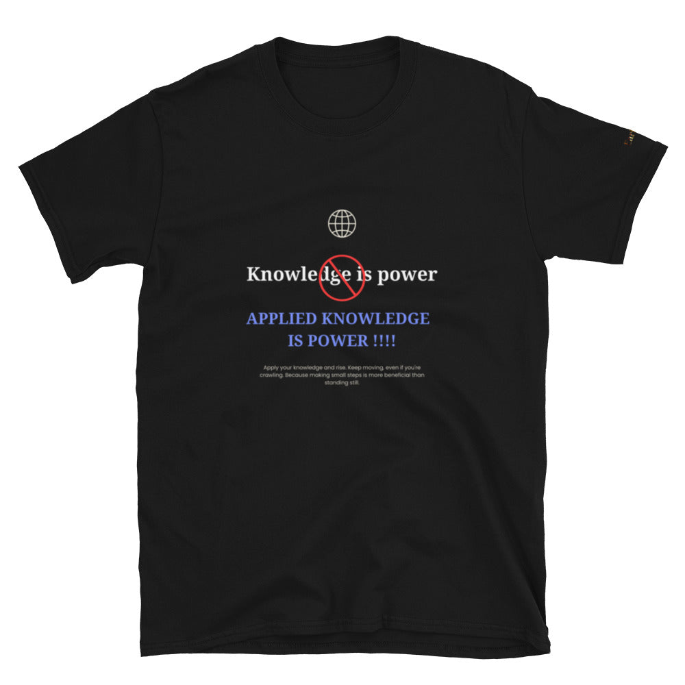 "Knowledge is power" black Short-Sleeve Tee-Shirt (blue design)