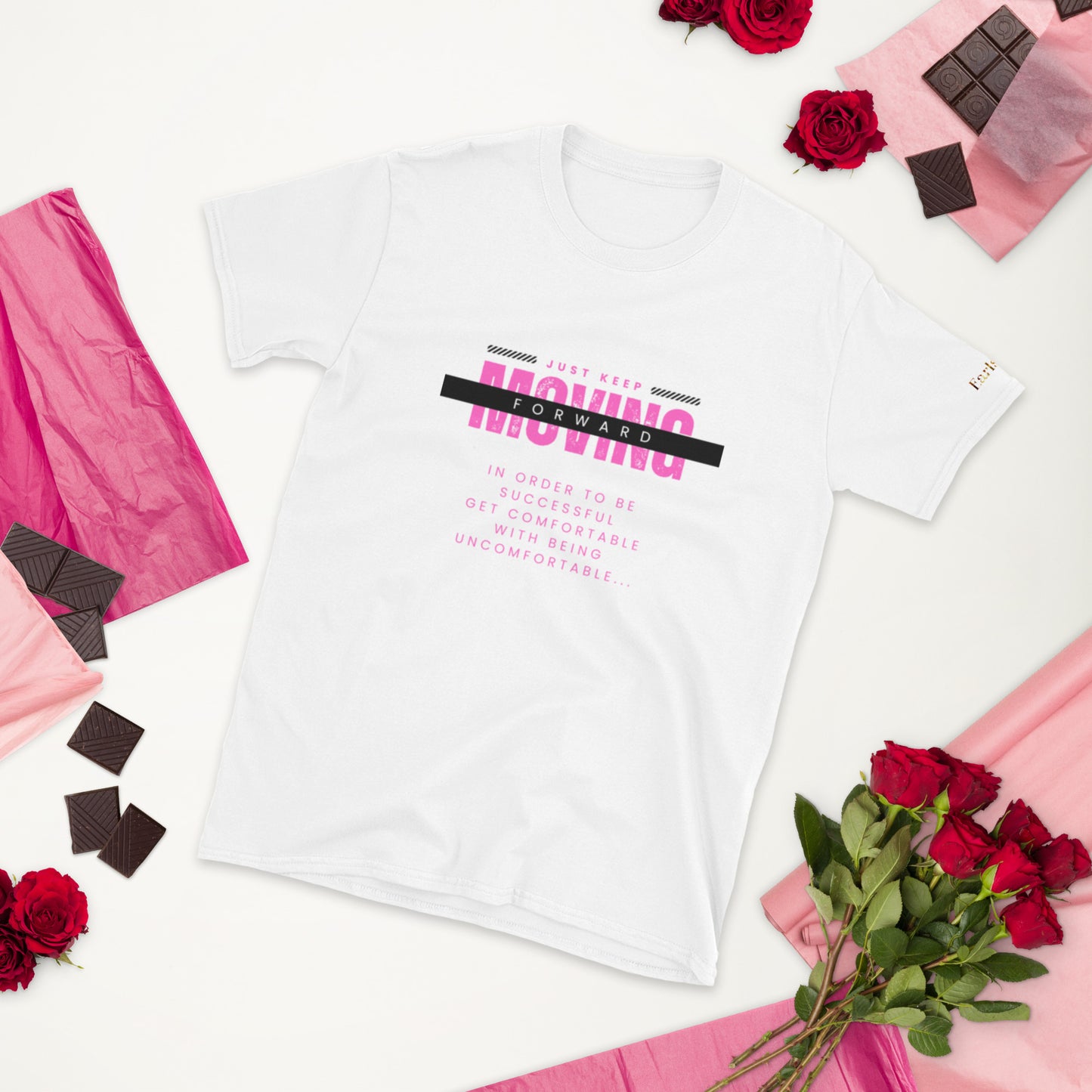"Keep moving forward" white Short-Sleeve Tee-Shirt (pink design)