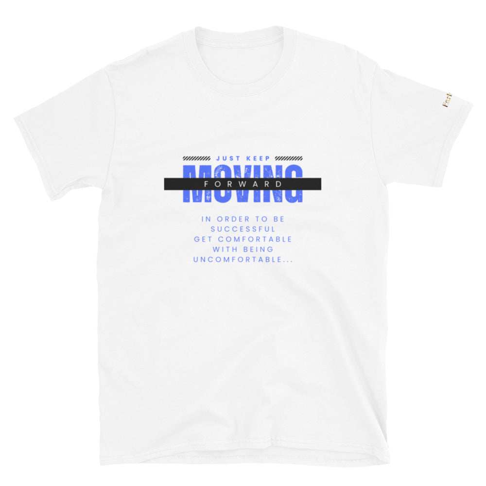 "Keep moving forward" white Short-Sleeve Tee-Shirt (blue design)