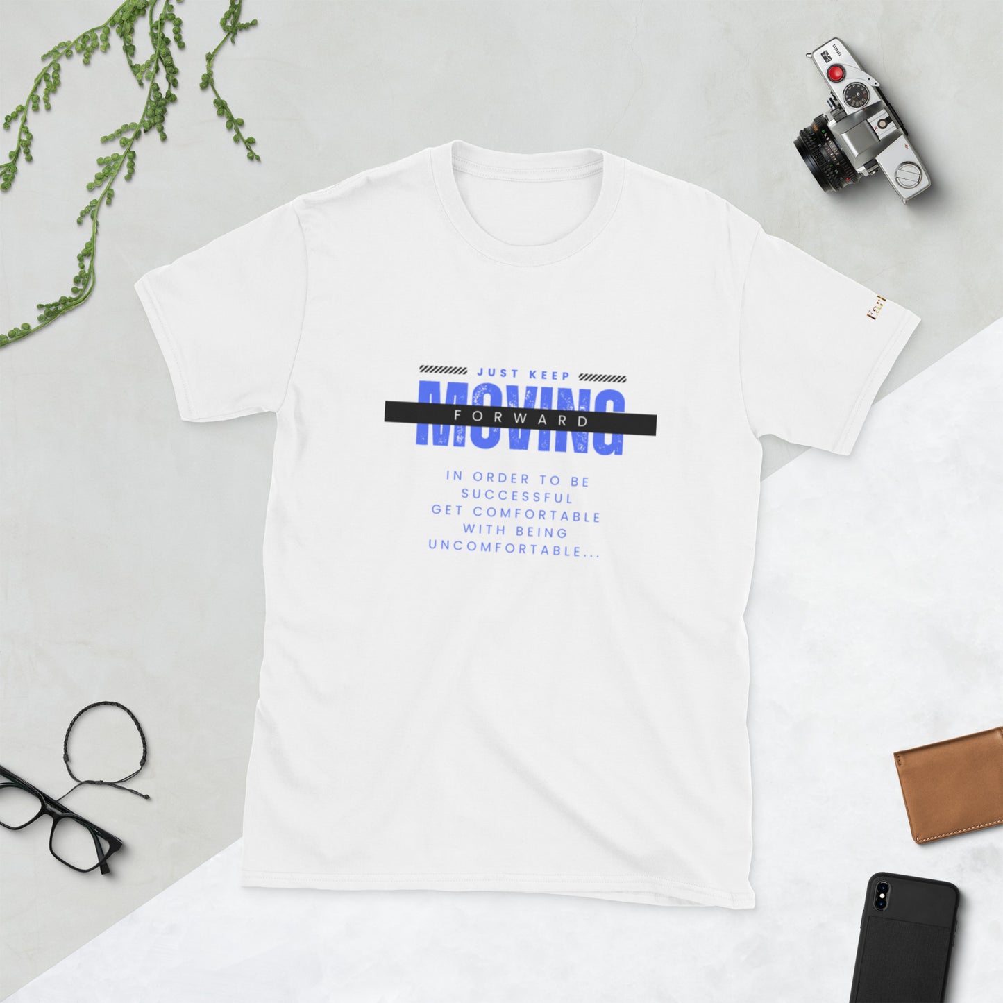 "Keep moving forward" white Short-Sleeve Tee-Shirt (blue design)
