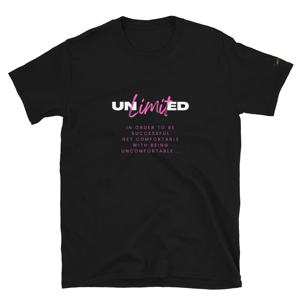 "Unlimited" Short-Sleeve black Tee-Shirt (pink design)