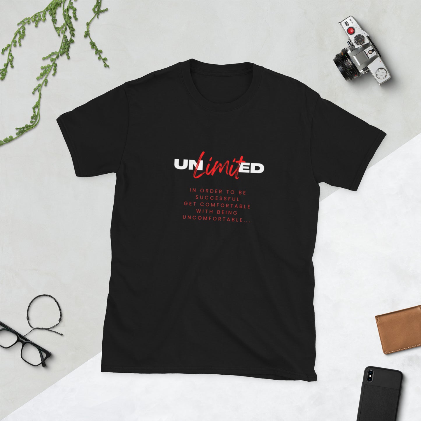 "Unlimited" black Short-Sleeve Tee-Shirt (red design)